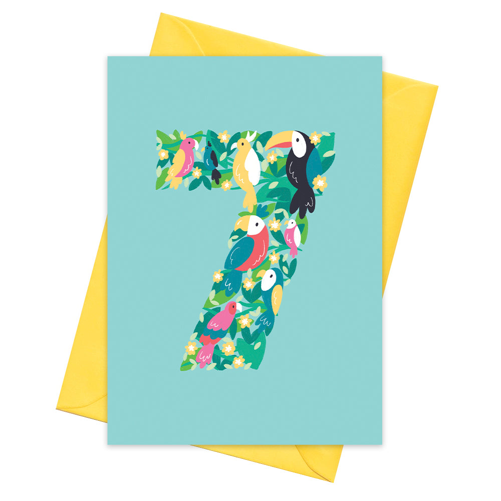 7th Birthday Parrots Age Card