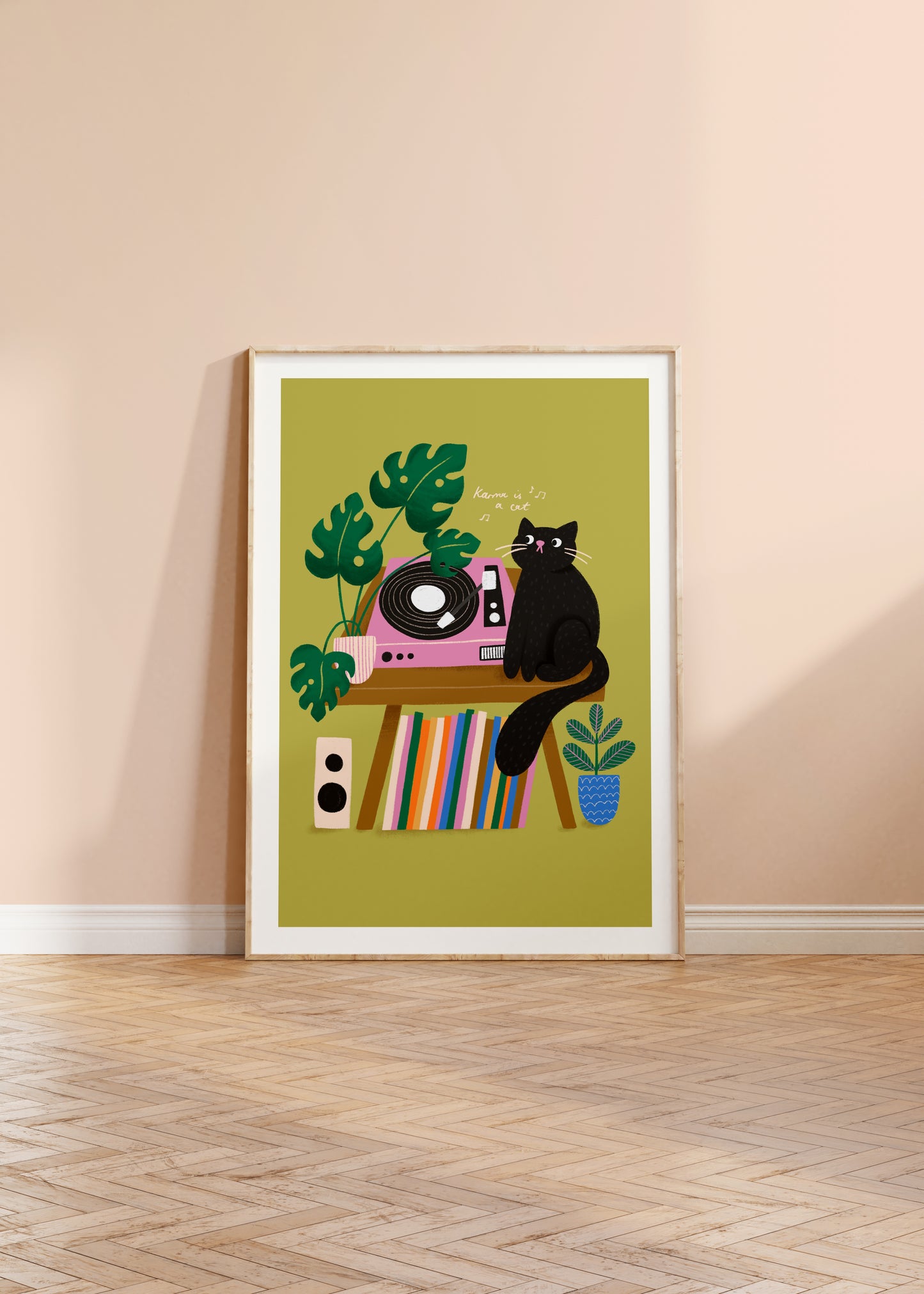 Record Player Cat Art Print