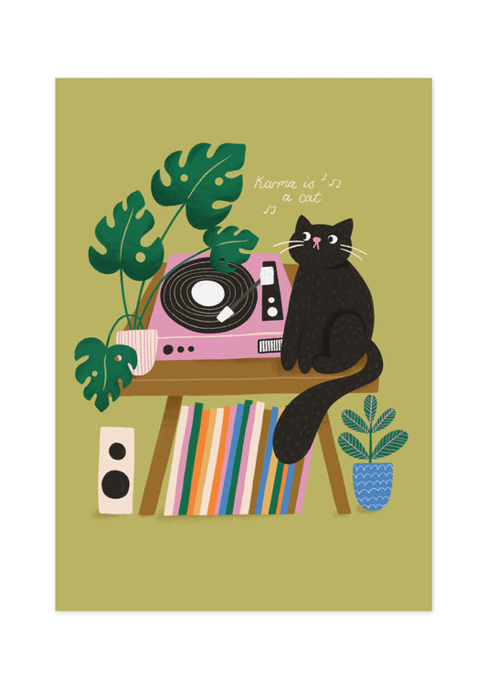 Record Player Cat Art Print
