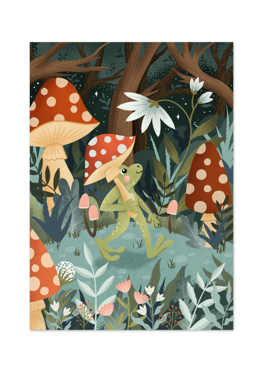 Frog and Mushrooms Print