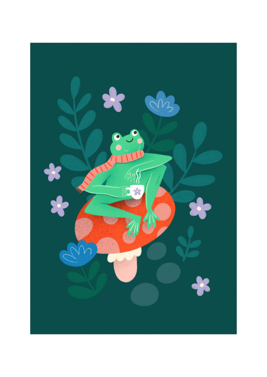 Frog Drinking Tea Print